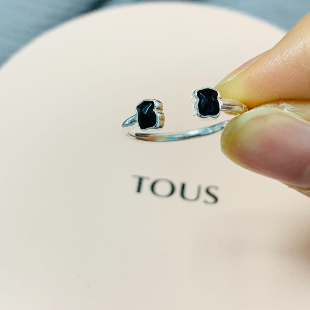 TOUS Ring Mini Onix open Ring in Silver with Onyx Women Jewelry Tous Fine Mesh